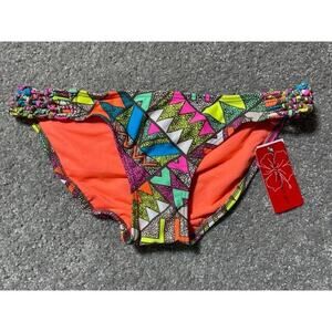 Retro 80s 90s Y2K Swim Bikini Bottom Medium Festival Boho Vacation Colorblock